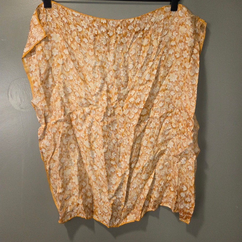 Vintage Glentex Floral Print Square 100% Silk Scarf 22"x22" White Yellow Orange
